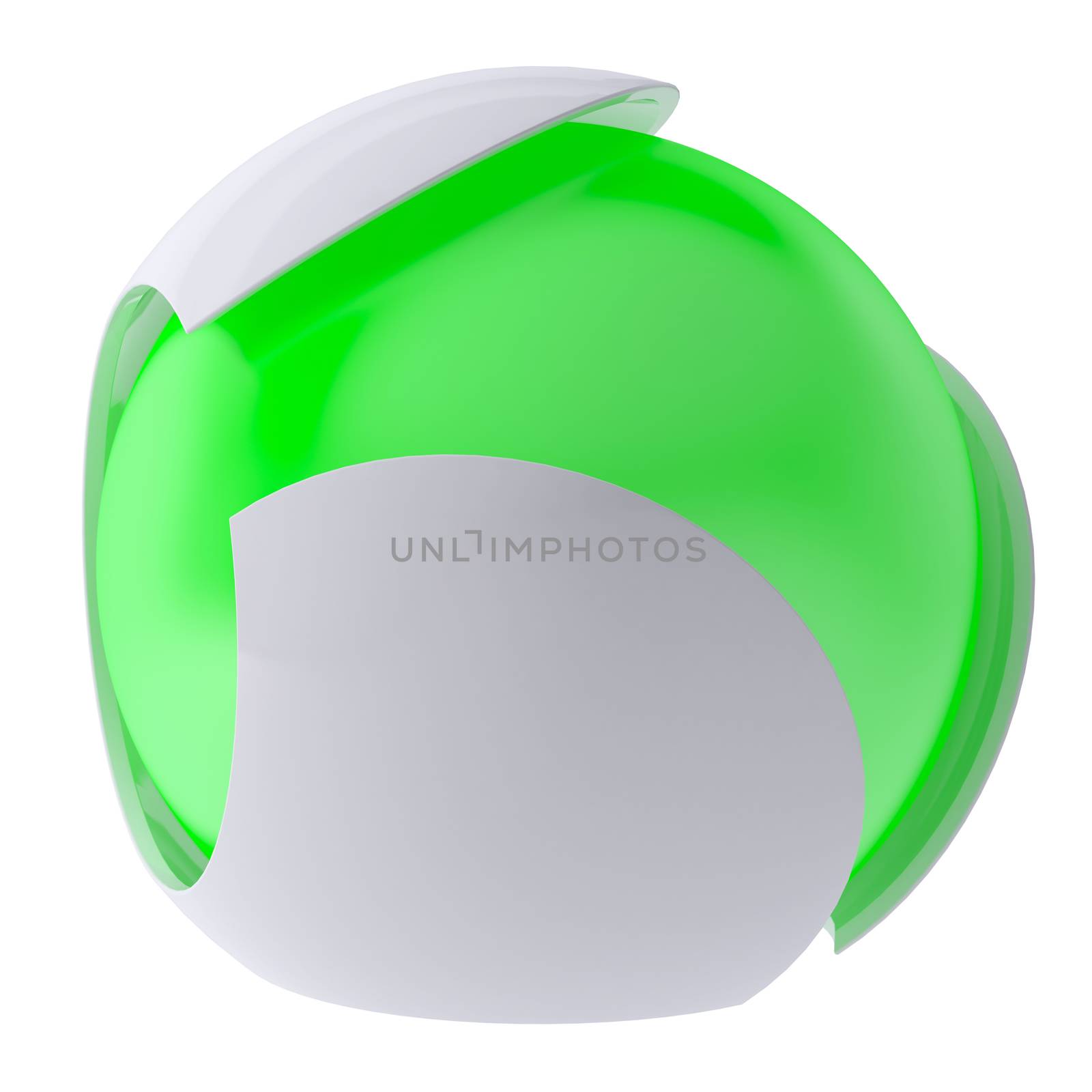 3d glow green abstract sphere. 3d render isolated on white background