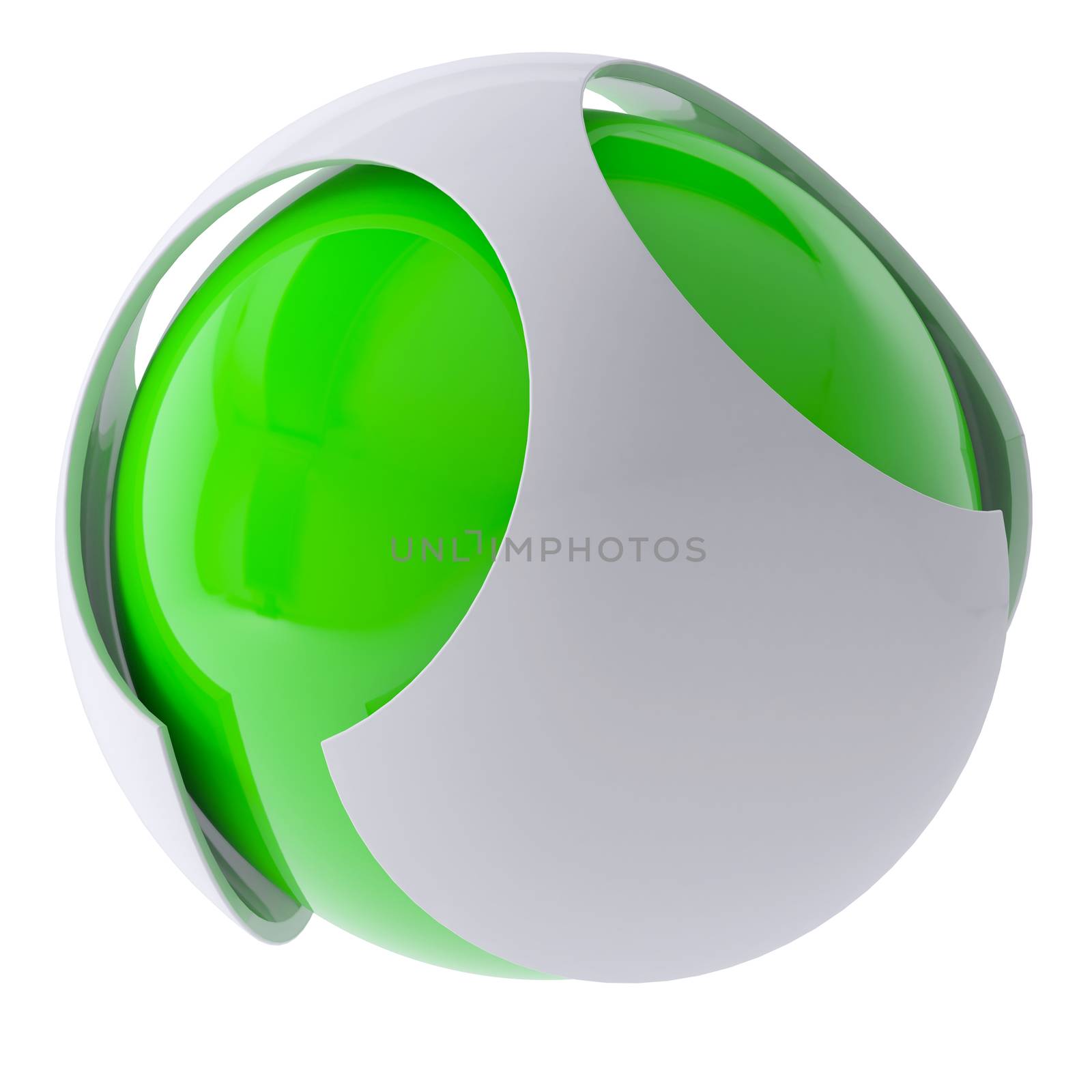 3d green abstract sphere. 3d render isolated on white background