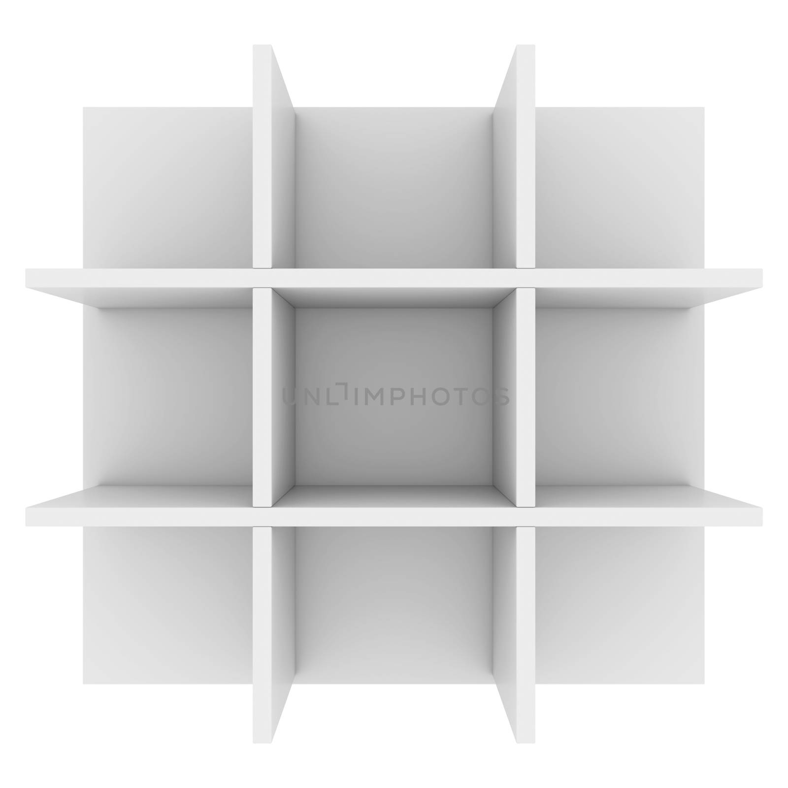 White shelves. 3d render isolated on white background