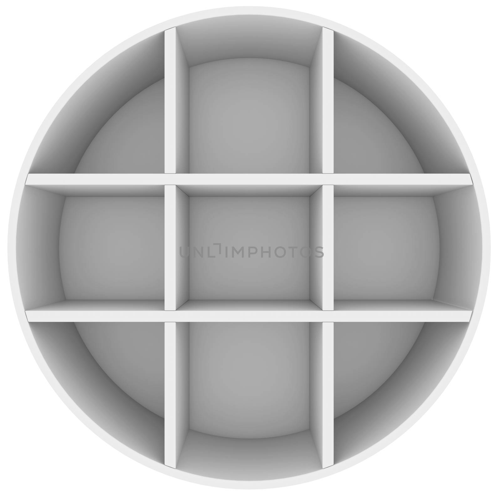 Shelves in the shape of a circle. 3d rendering on white background