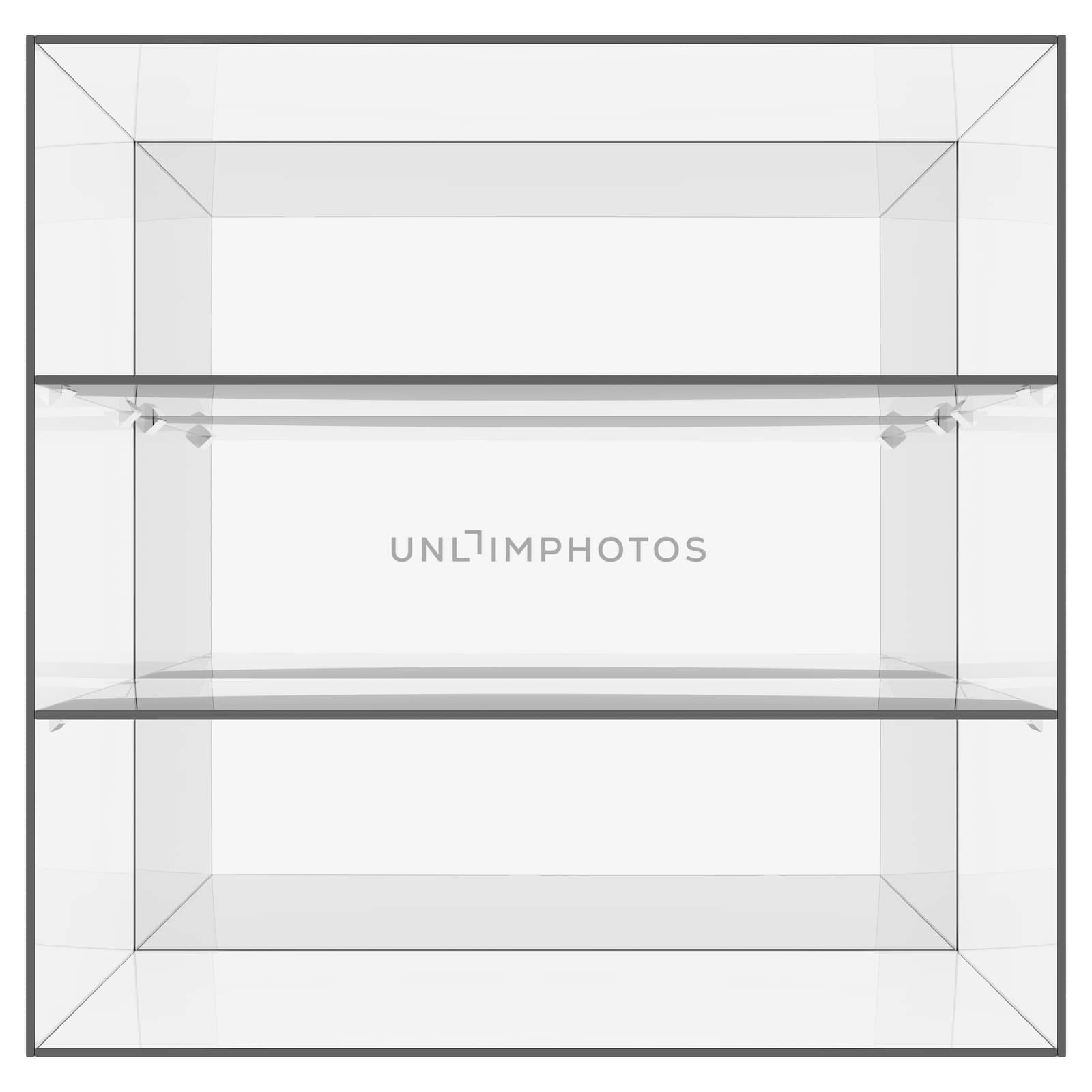 Glass shelves. 3d render isolated on white background