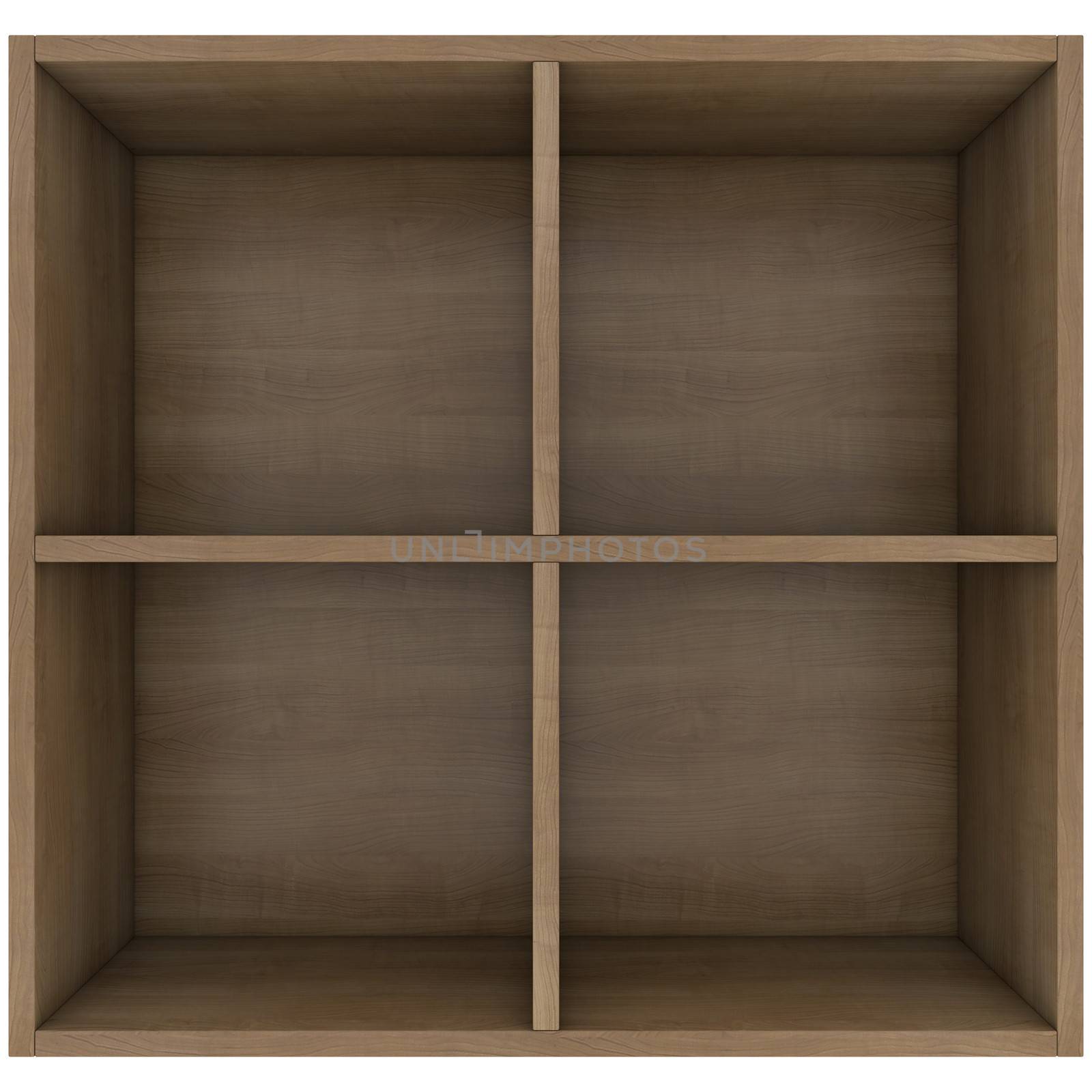 Wooden shelves. 3d render isolated on white background