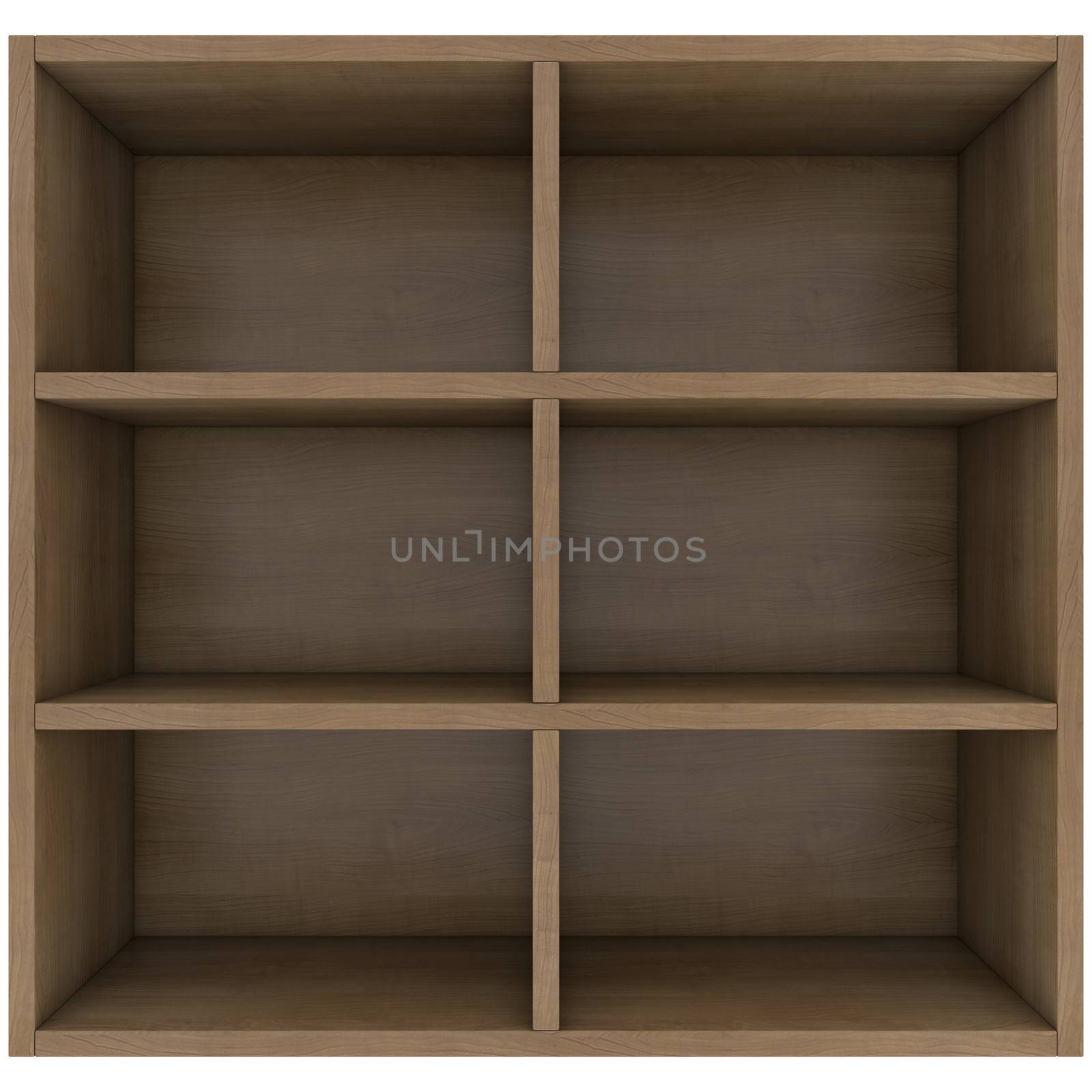 Wooden shelves. 3d render isolated on white background