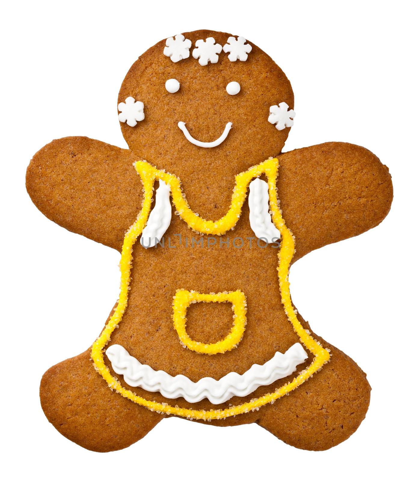 Gingerbread woman isolated on white background. Christmas cookie
