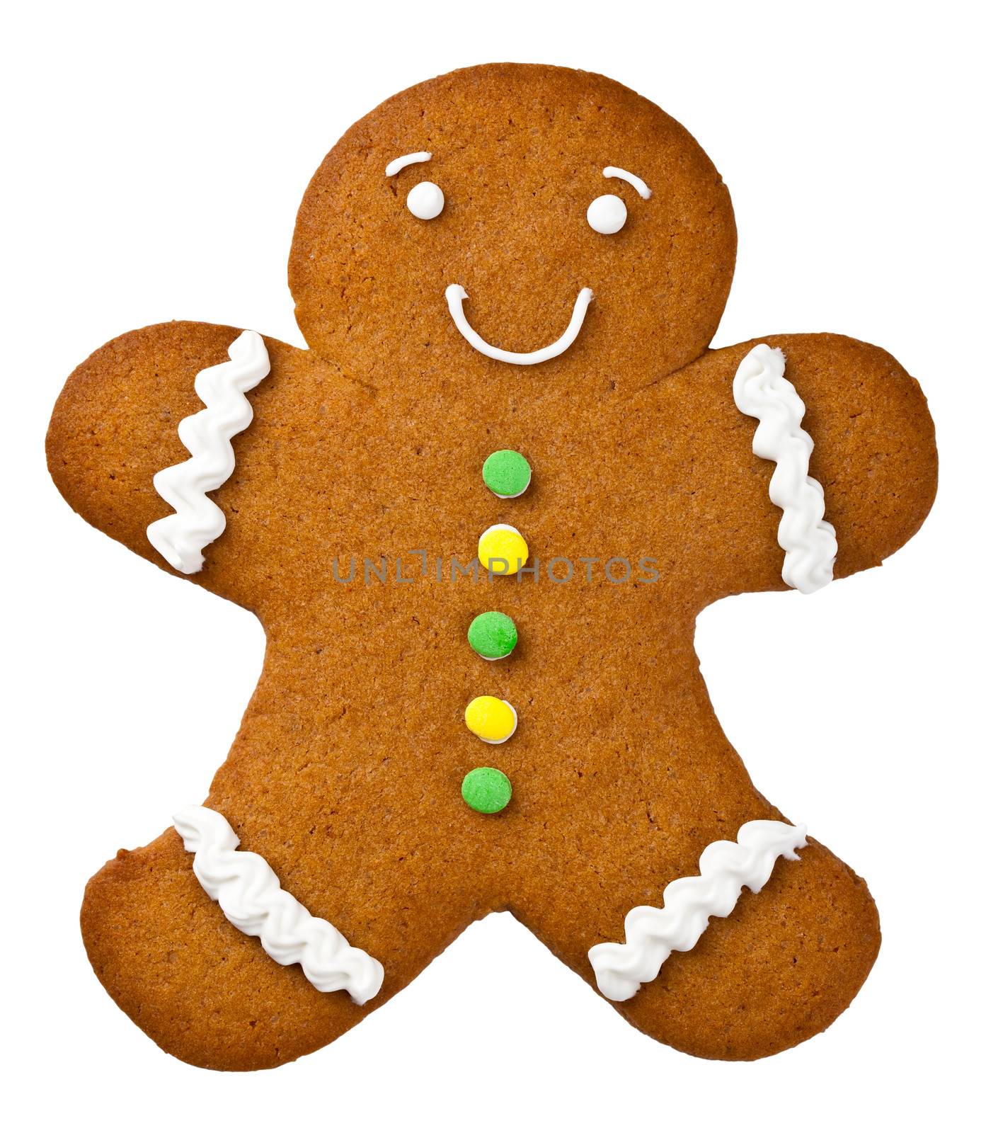 Gingerbread man isolated on white background. Christmas cookie