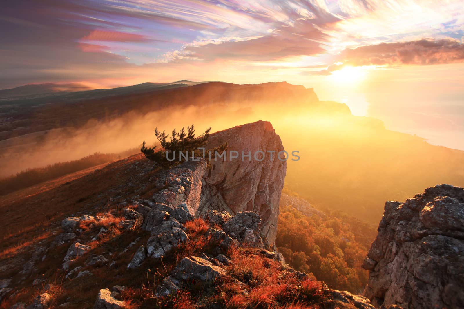 Sunrise in the mountains Ai-Petri. Alupka, Crimea, Ukraine