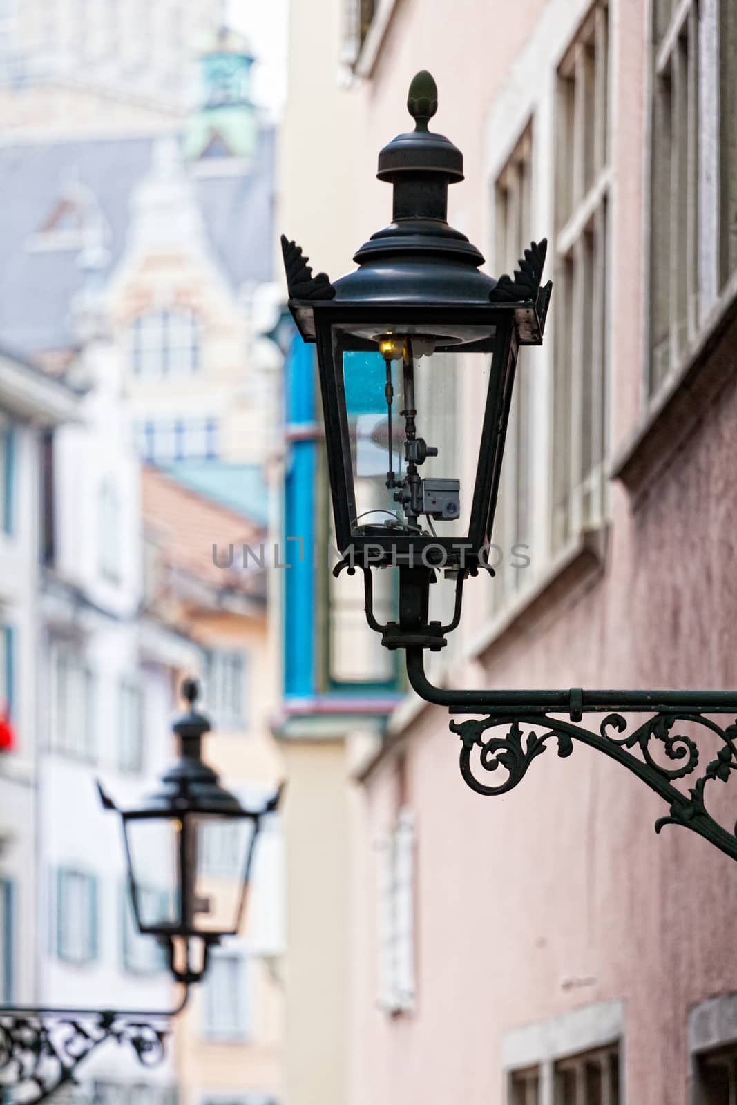 Decorative lamp on a house wall, Zurich, Switzerland