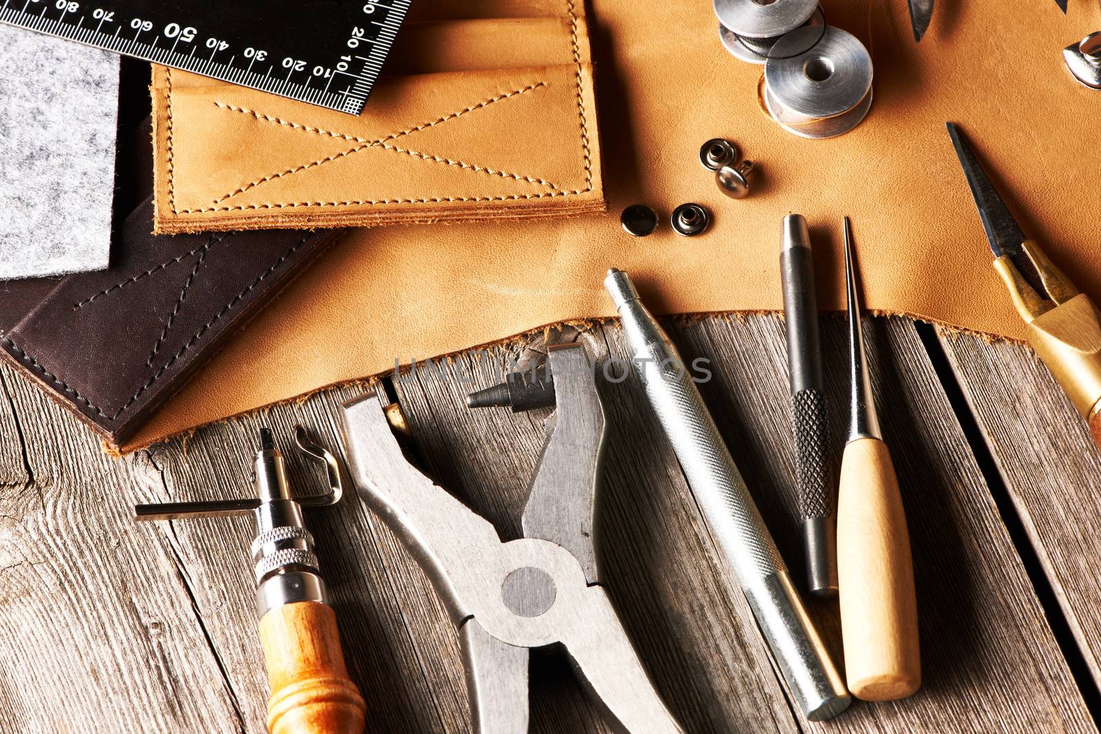 Leather crafting tools still life