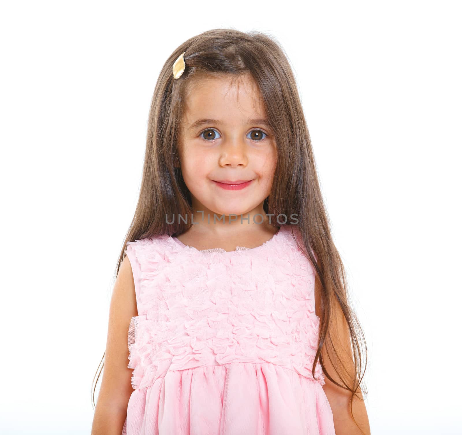 Beautiful little girl happy smiling on studio. Isolated white background