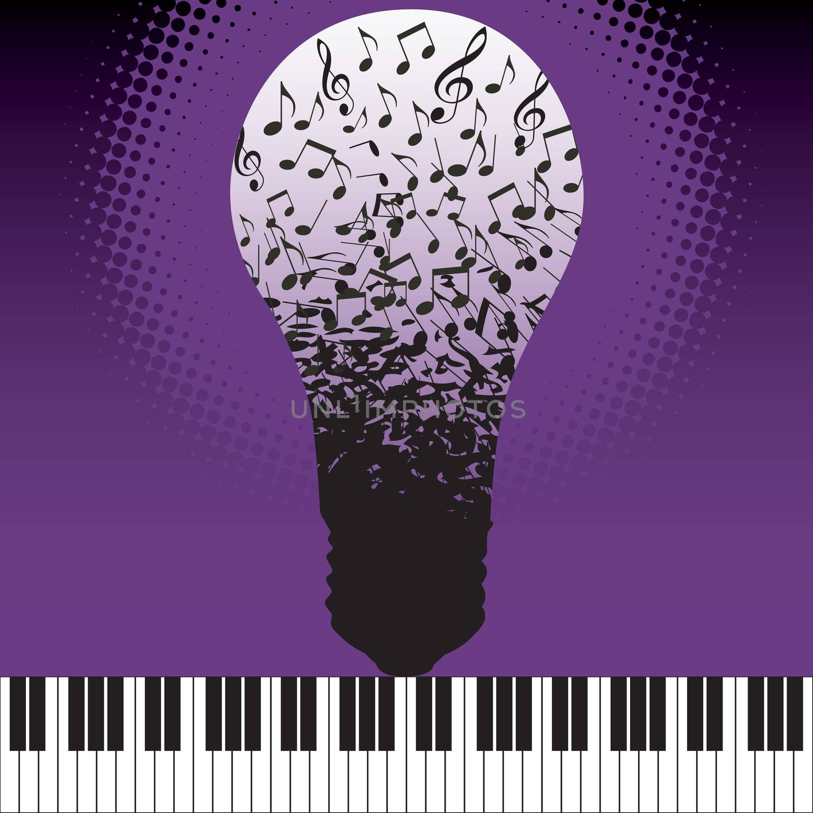 Musical ideas spring fourth from the keyboard in this vector background