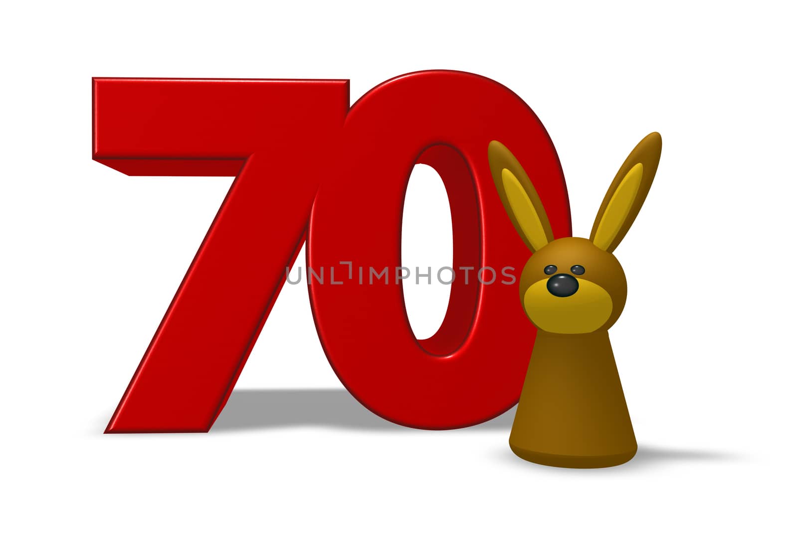number seventy and rabbit - 3d illustration