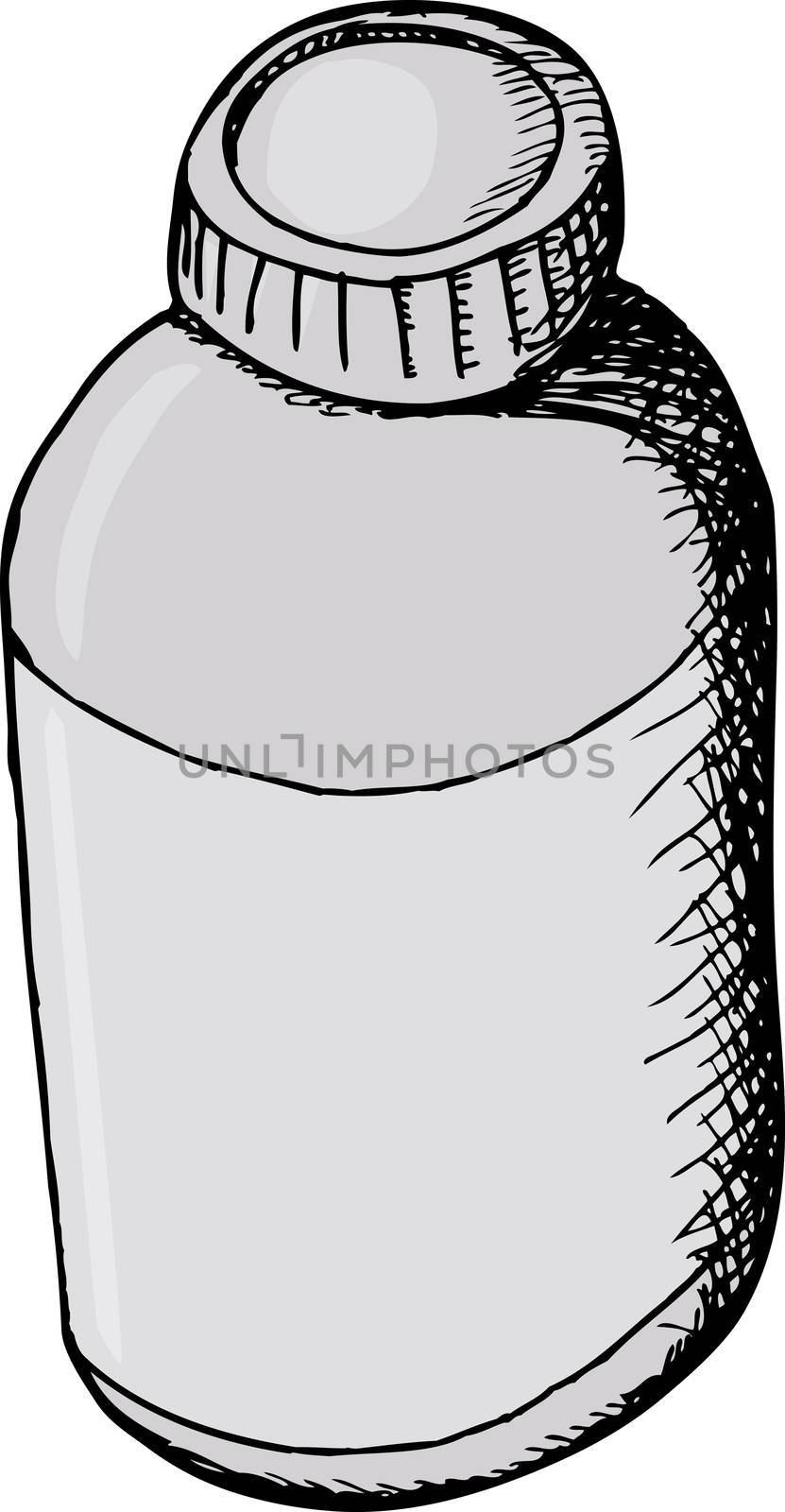 Hand drawn generic supplement bottle on white background