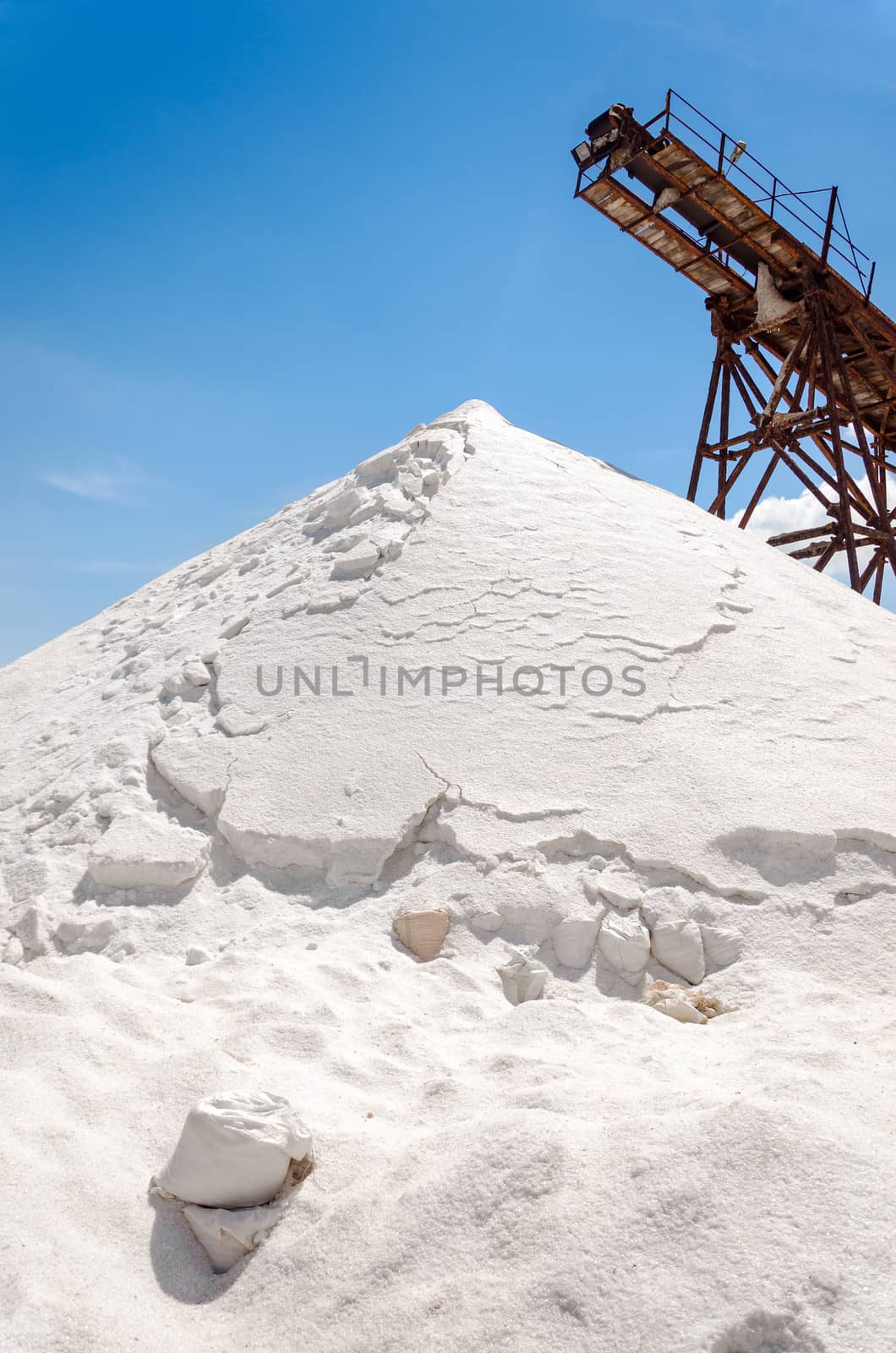 Mountain of salt in a salt production facility in Manaure, Colombia