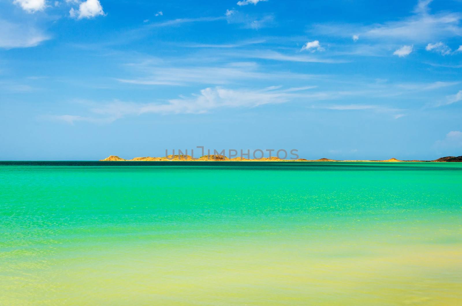 Beautiful green and turquoise water of the Caribbean Sea in La Guajira, Colombia