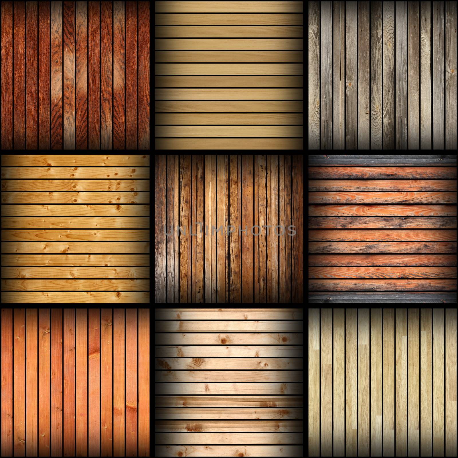 collage of different wooden tiles by taviphoto