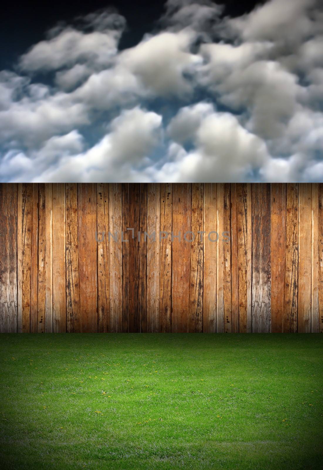 natural backdrop wooden fence and grass by taviphoto