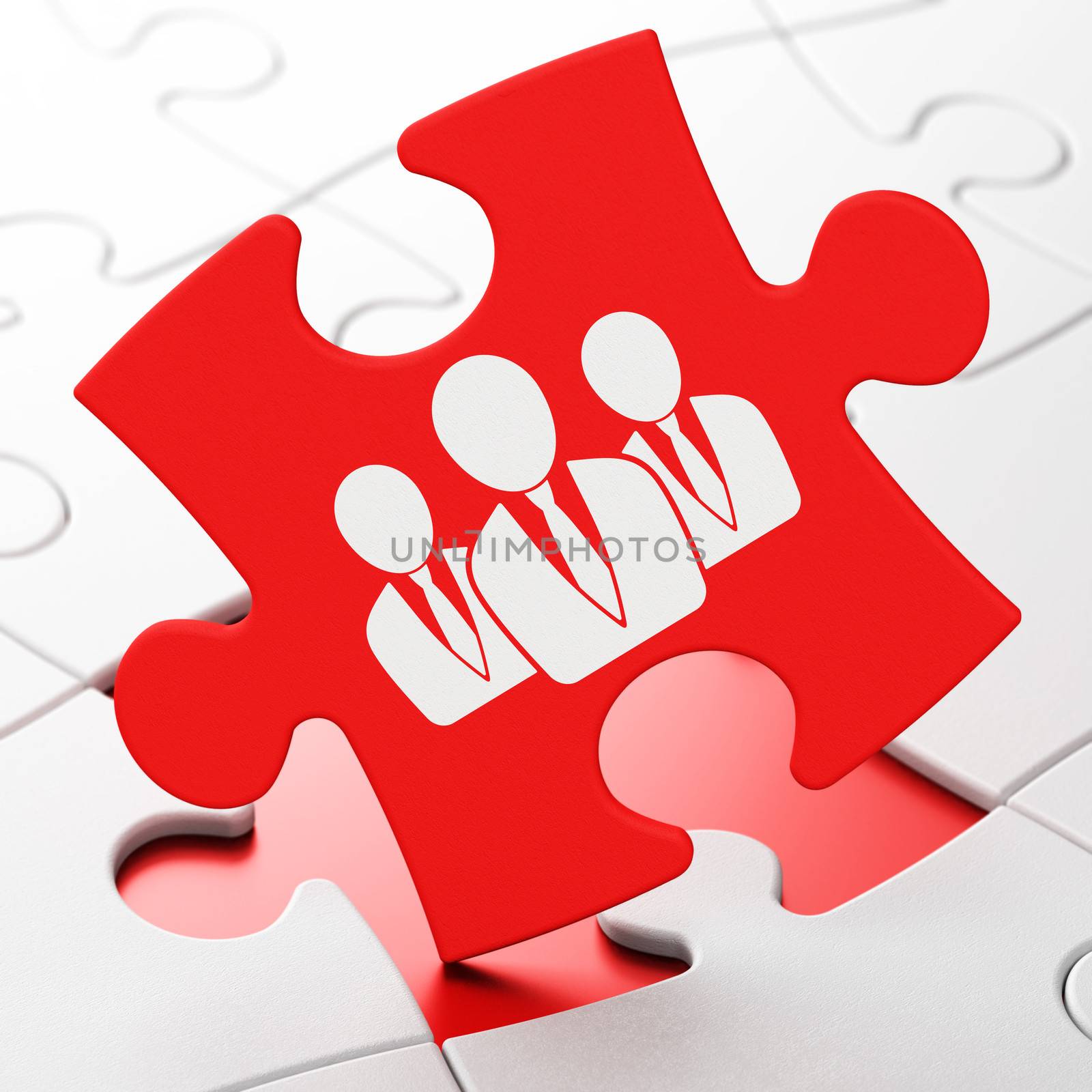 News concept: Business People on Red puzzle pieces background, 3d render