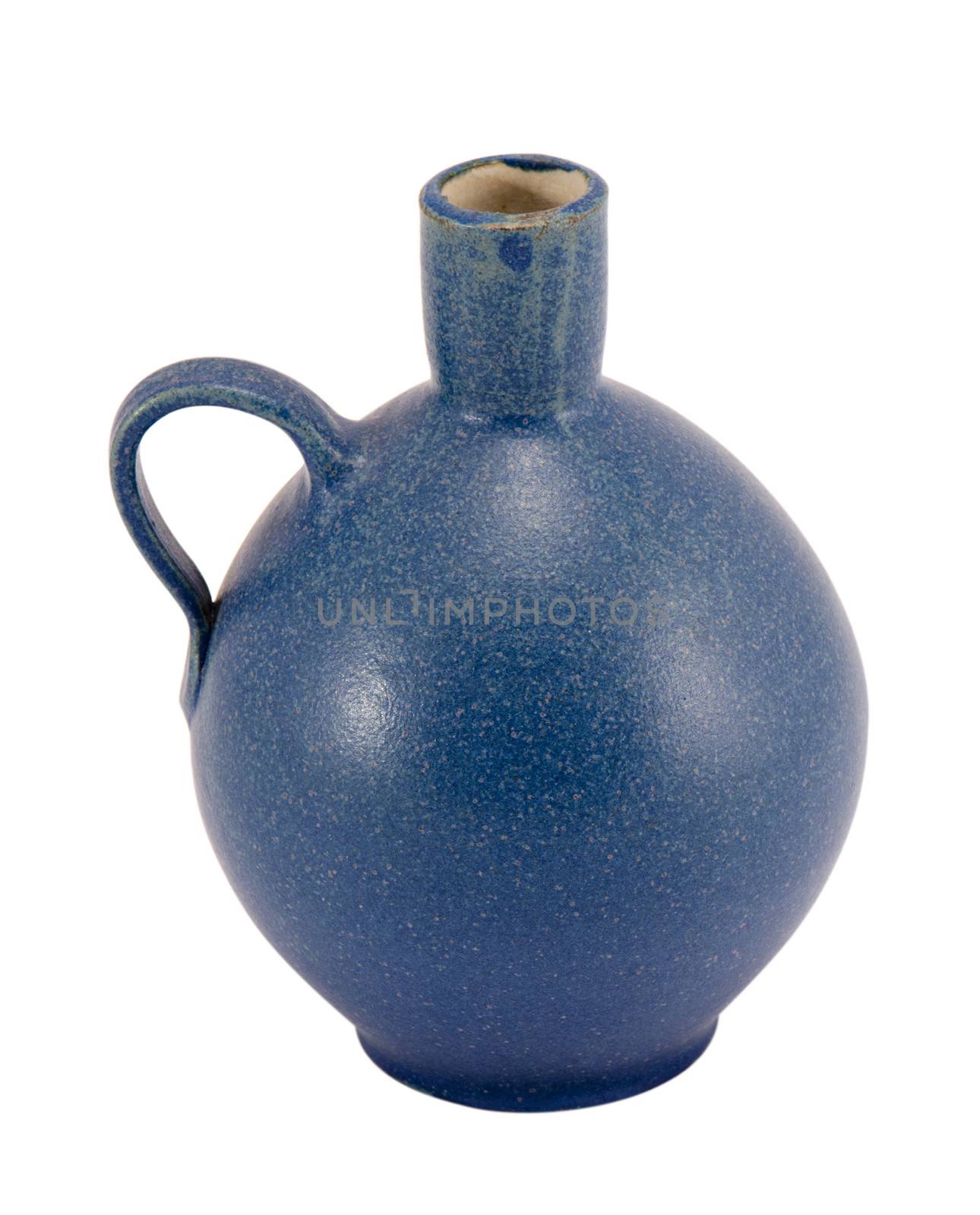 blue ceramic vase round handle small hole isolated by sauletas