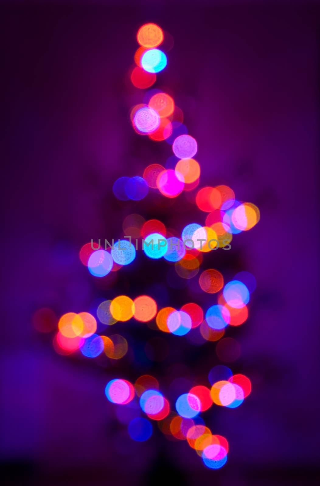 Christmas tree, defocused photo of lamps