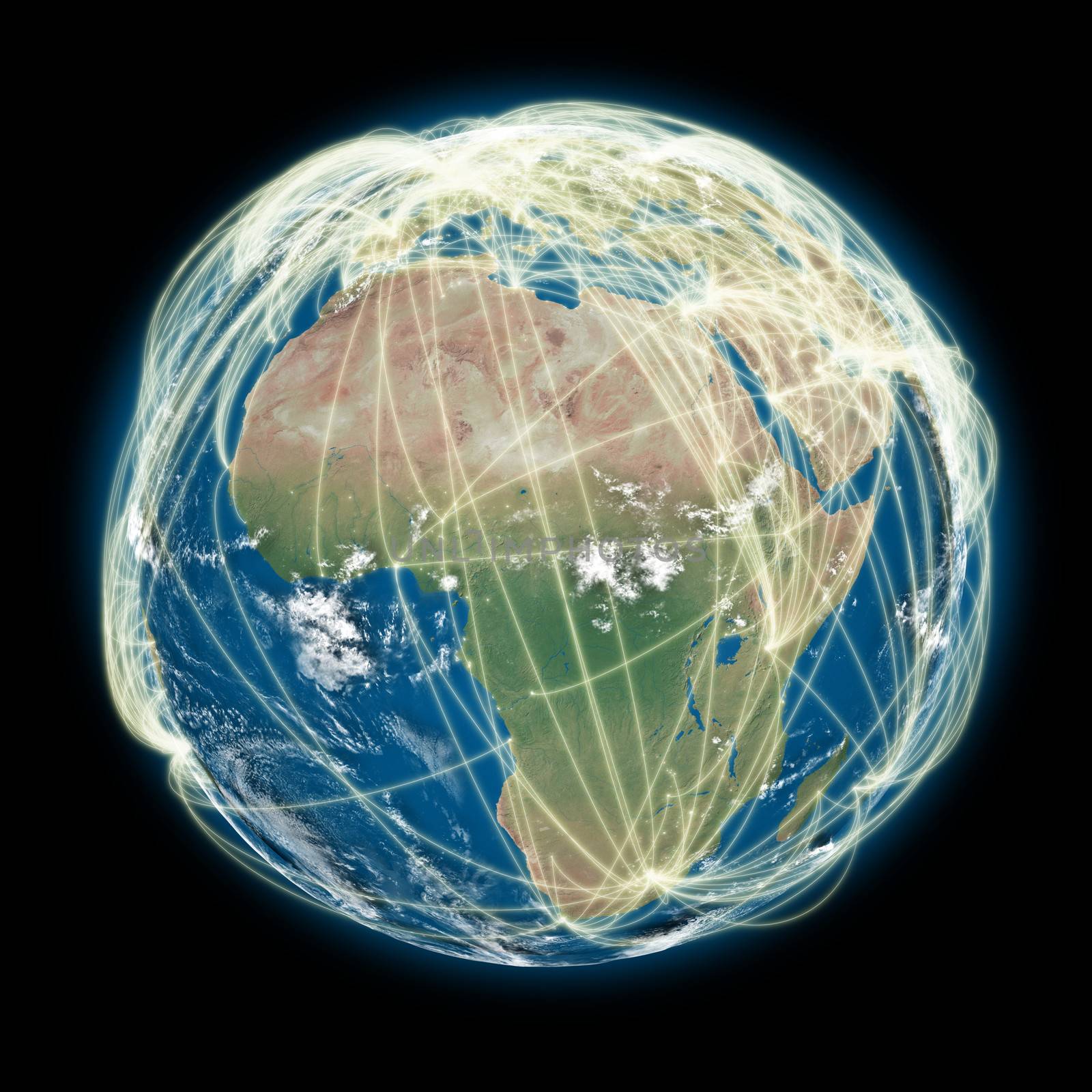 Africa on planet Earth with connections between cities and continents representing global airline networks. Elements of this image furnished by NASA