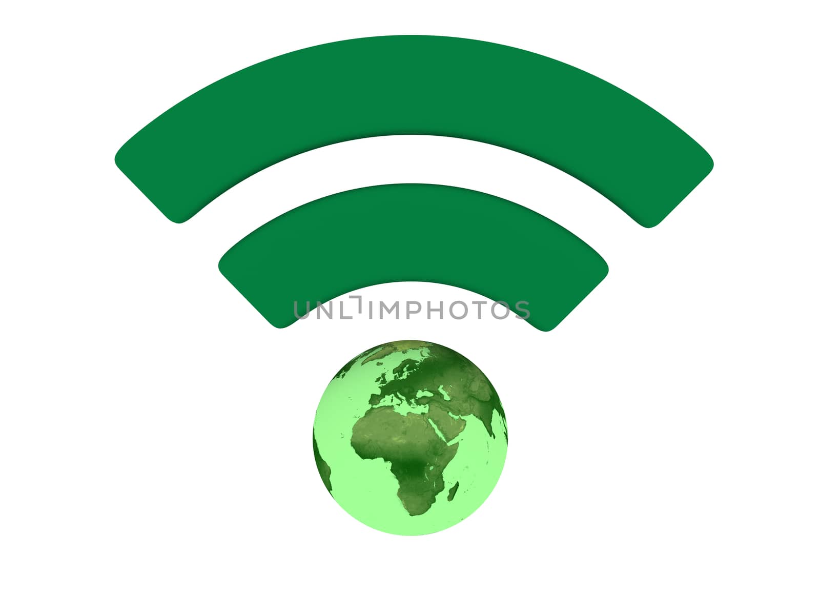 Green WiFi symbol with planet Earth isolated on white background. Elements of this image furnished by NASA.