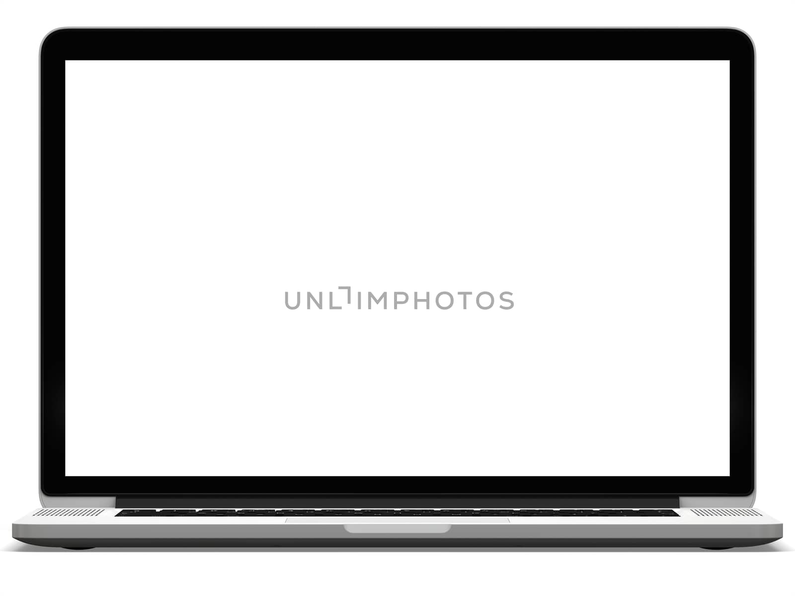 Laptop computer blank white screen isolated on white background
