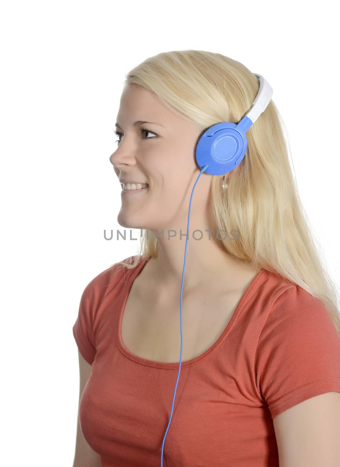 beautiful young blond woman with headphones