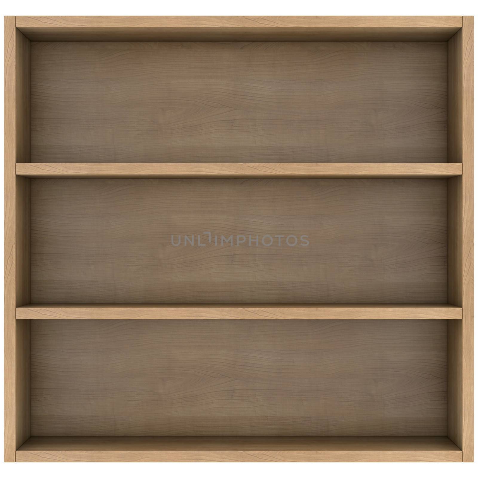 Wooden shelves. 3d render isolated on white background