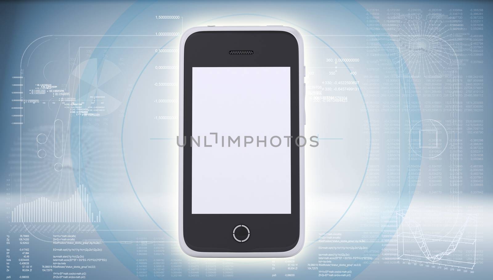 Smartphone on high-tech blue background. The concept of future technology