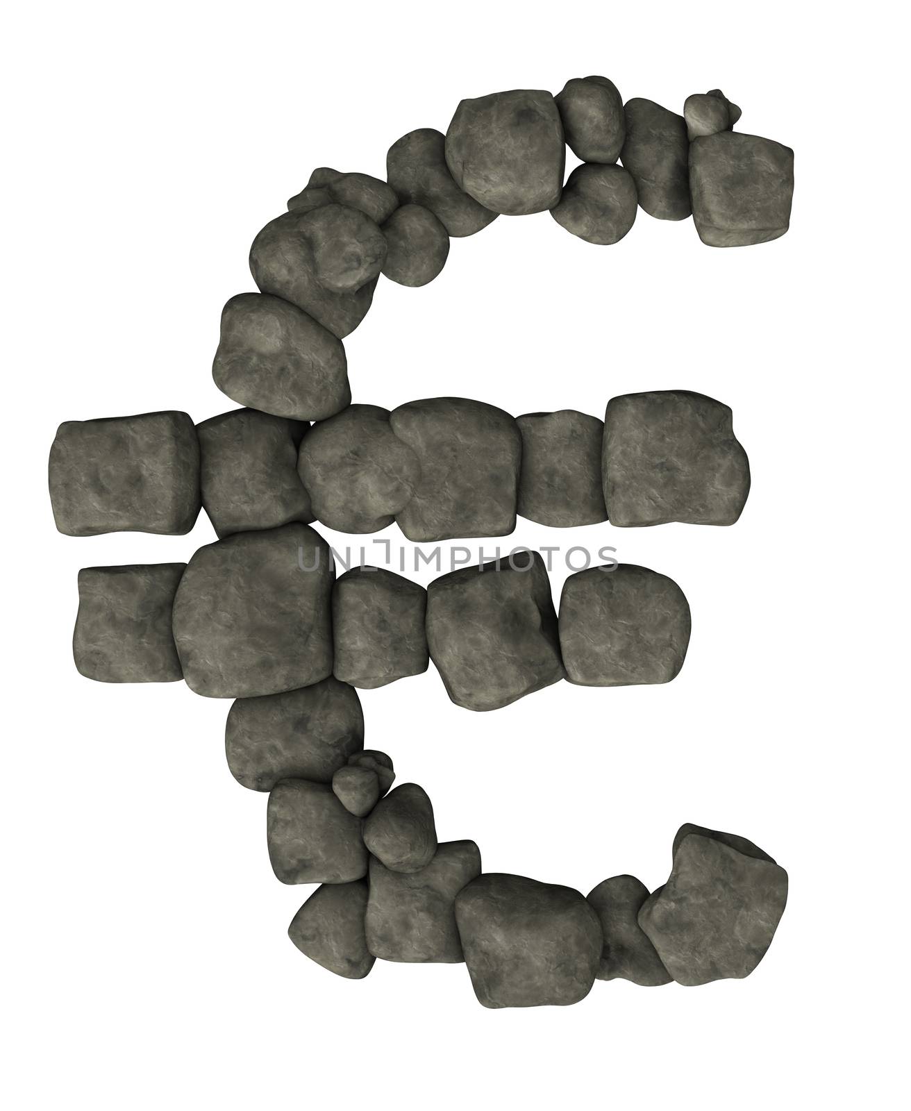 euro symbol made from pebbles on white background - 3d illustration