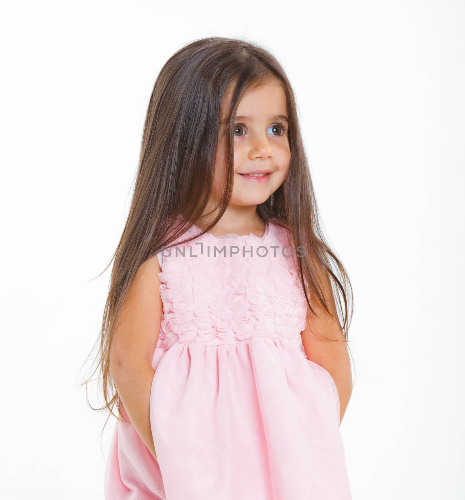 Beautiful little girl happy smiling on studio. Isolated white background