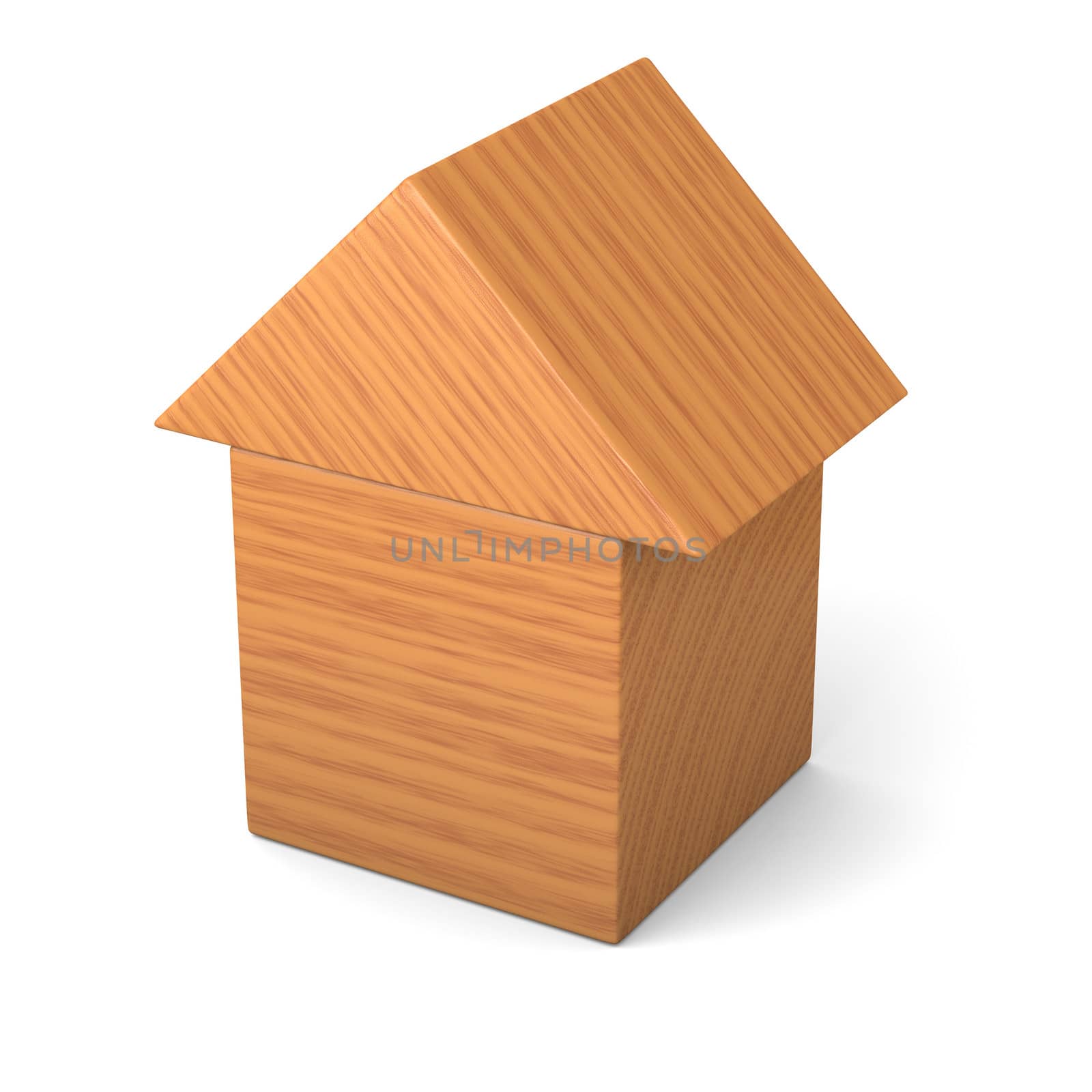House made of wooden cubes isolated on white background