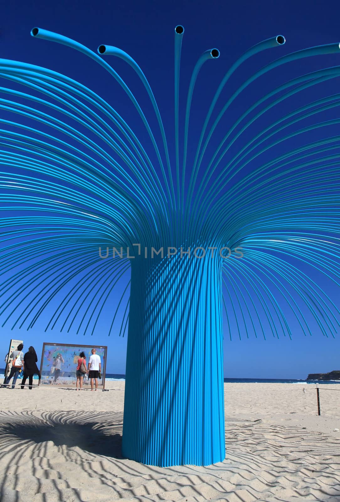 BONDI BEACH, AUSTRALIA - OCTOBER 30, 2013: Sculpture By The Sea, Bondi 2013. Annual event that showcases artists from around the world  Sculpture titled 'Look at me' by Rebecca Rose
Focus to centre