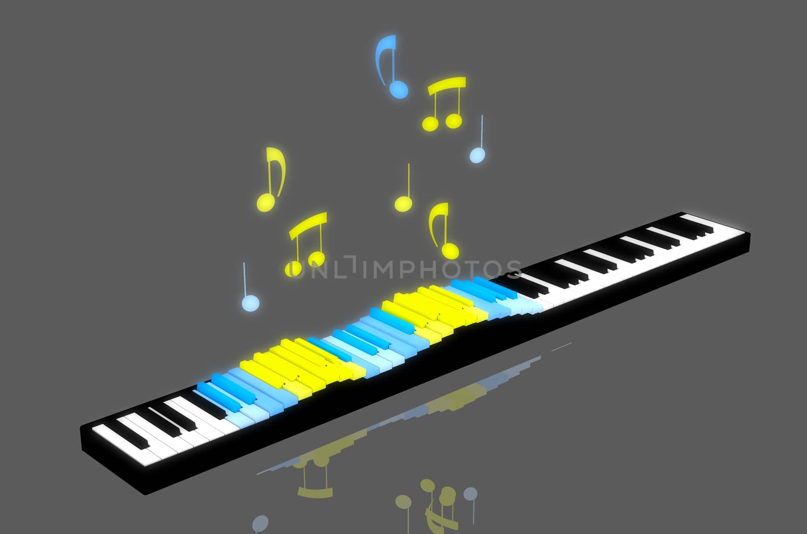 3D image of shiny colored piano keys