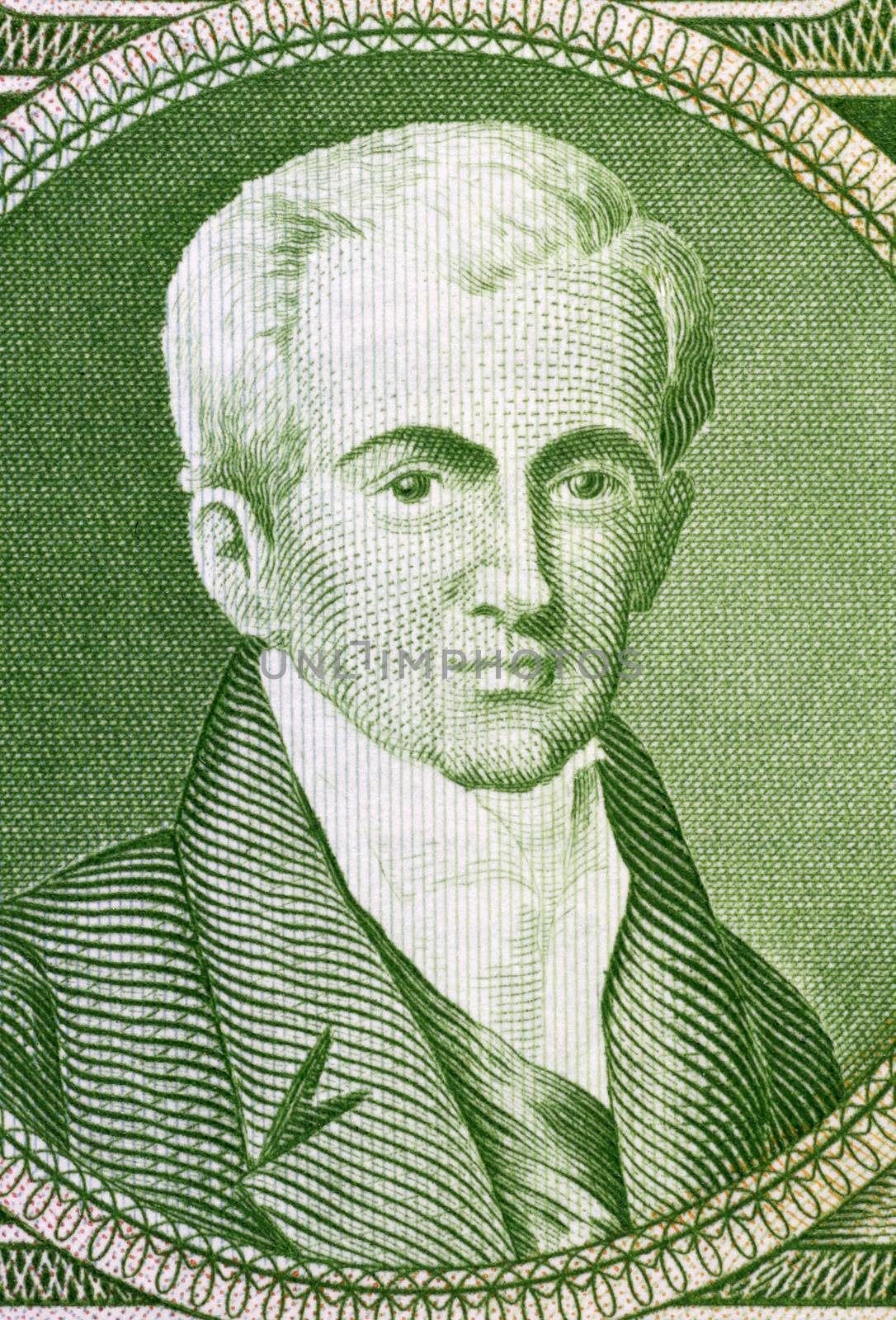Ioannis Kapodistrias on 500 Drachmai 1945 Banknote from Greece.First head of state of independent Greece after the revolution against the Ottoman Empire.