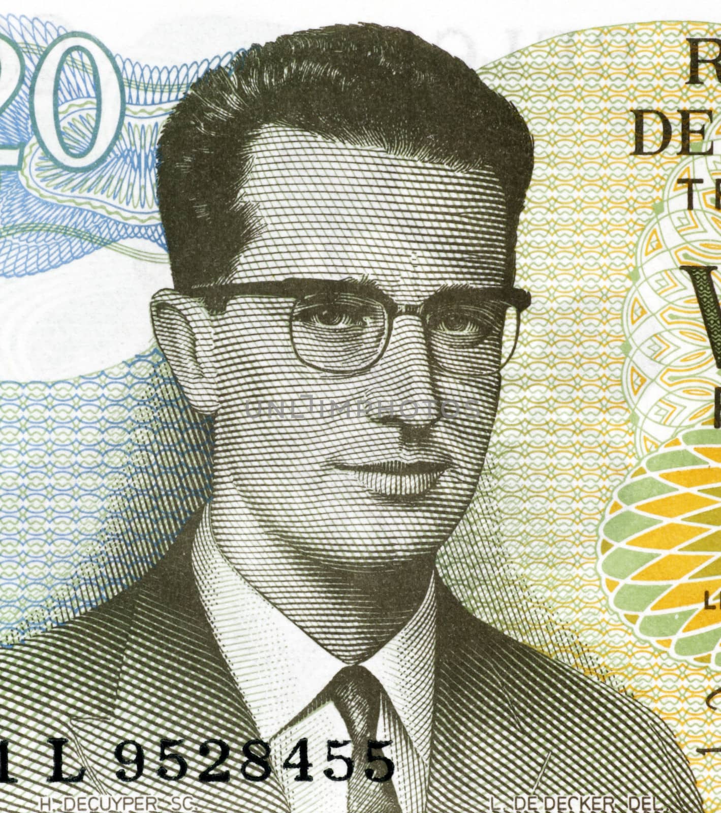 Baudouin of Belgium (1930-1993) on 20 Francs 1964 Banknote from Belgium. King of the Belgians during 1951-1993.
