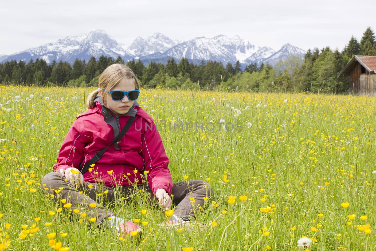 portrait of a girl against the panorama of the Alps by miradrozdowski