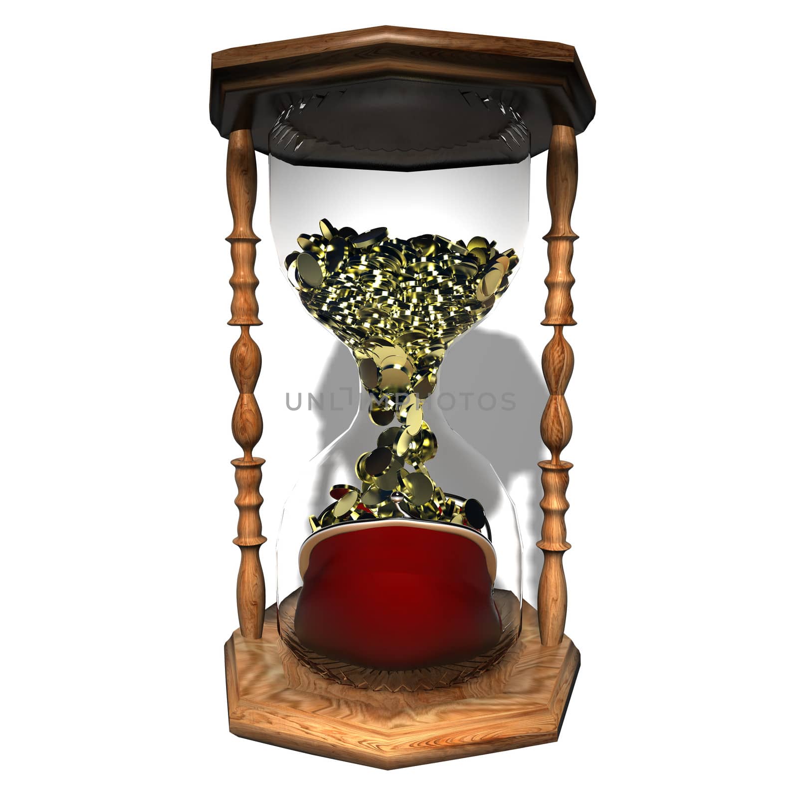 coins piled in the hourglass 3D visualization idea time is money