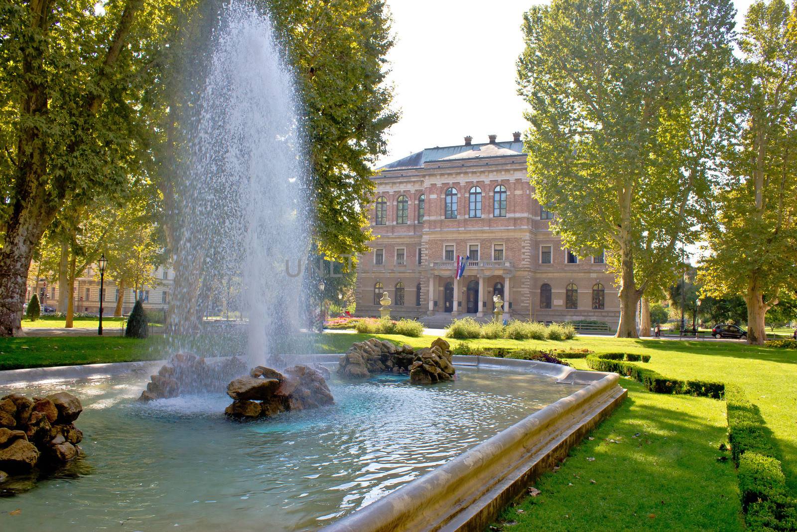 Zrinjevac square , park, nature and fountain  in city of Zagreb, capital of Croatia