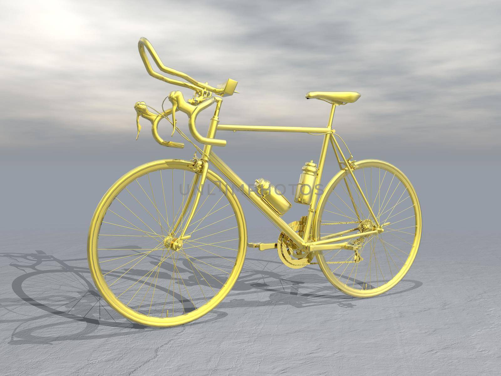 Golden complex race bike in grey background