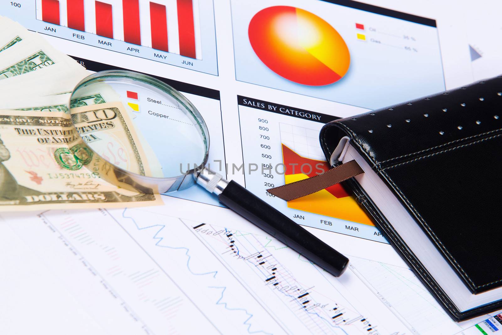 Close up image of office workplace with cup of coffee and documents