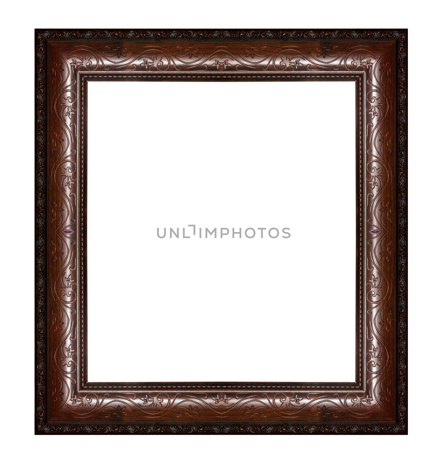 Ancient wooden frame isolated on white background.