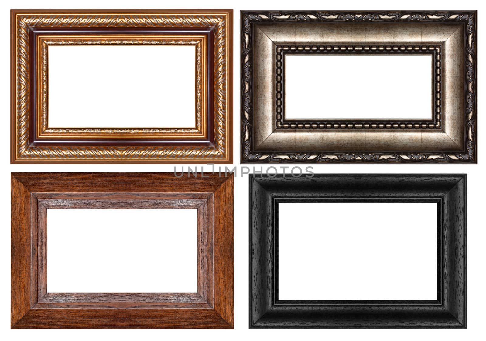 Old antique gold picture frame wall, wallpaper, decorative objects isolated white background