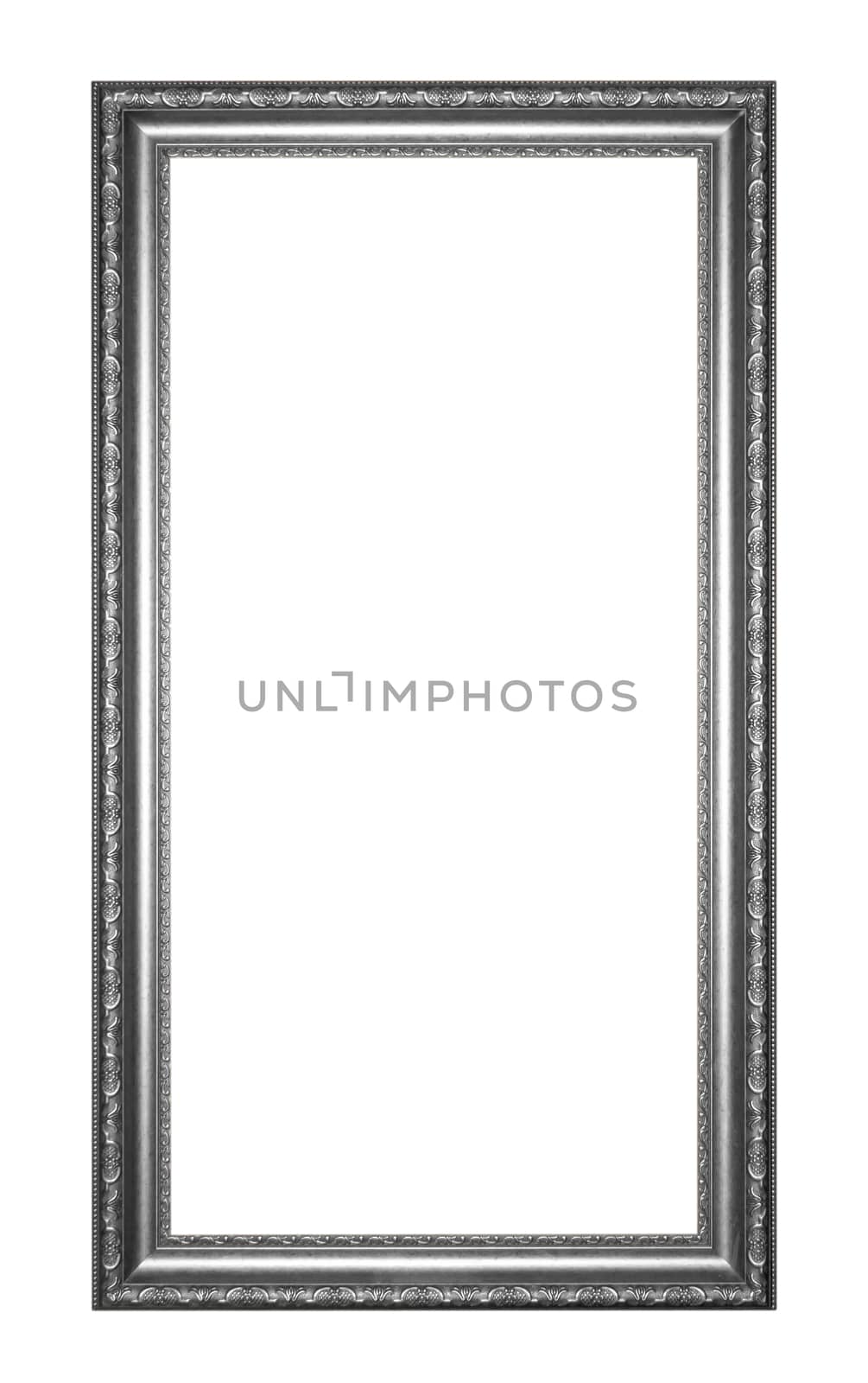 The antique black frame on the white background