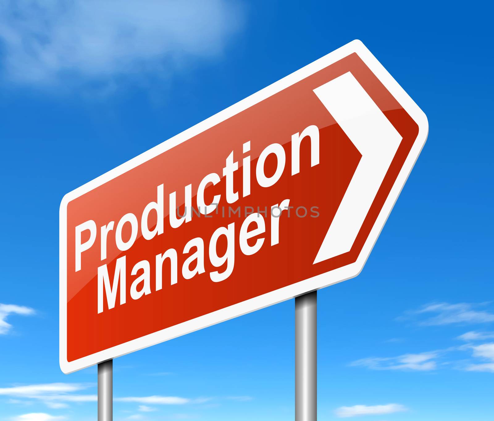 Illustration depicting a sign directing to the Production Manager.