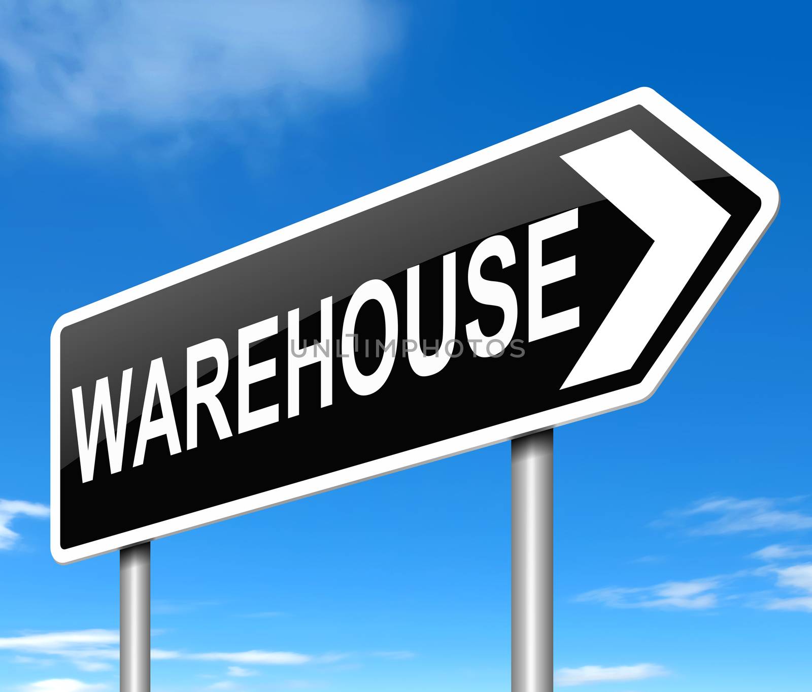 Illustration depicting a sign directing to Warehouse.