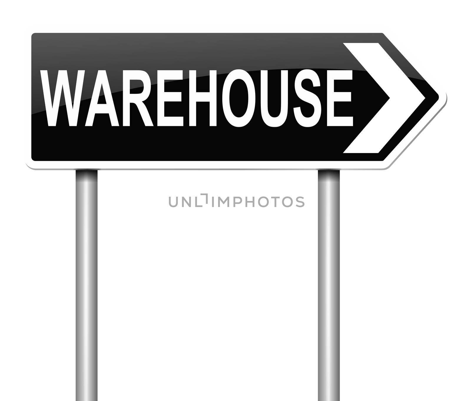 Illustration depicting a sign directing to Warehouse.