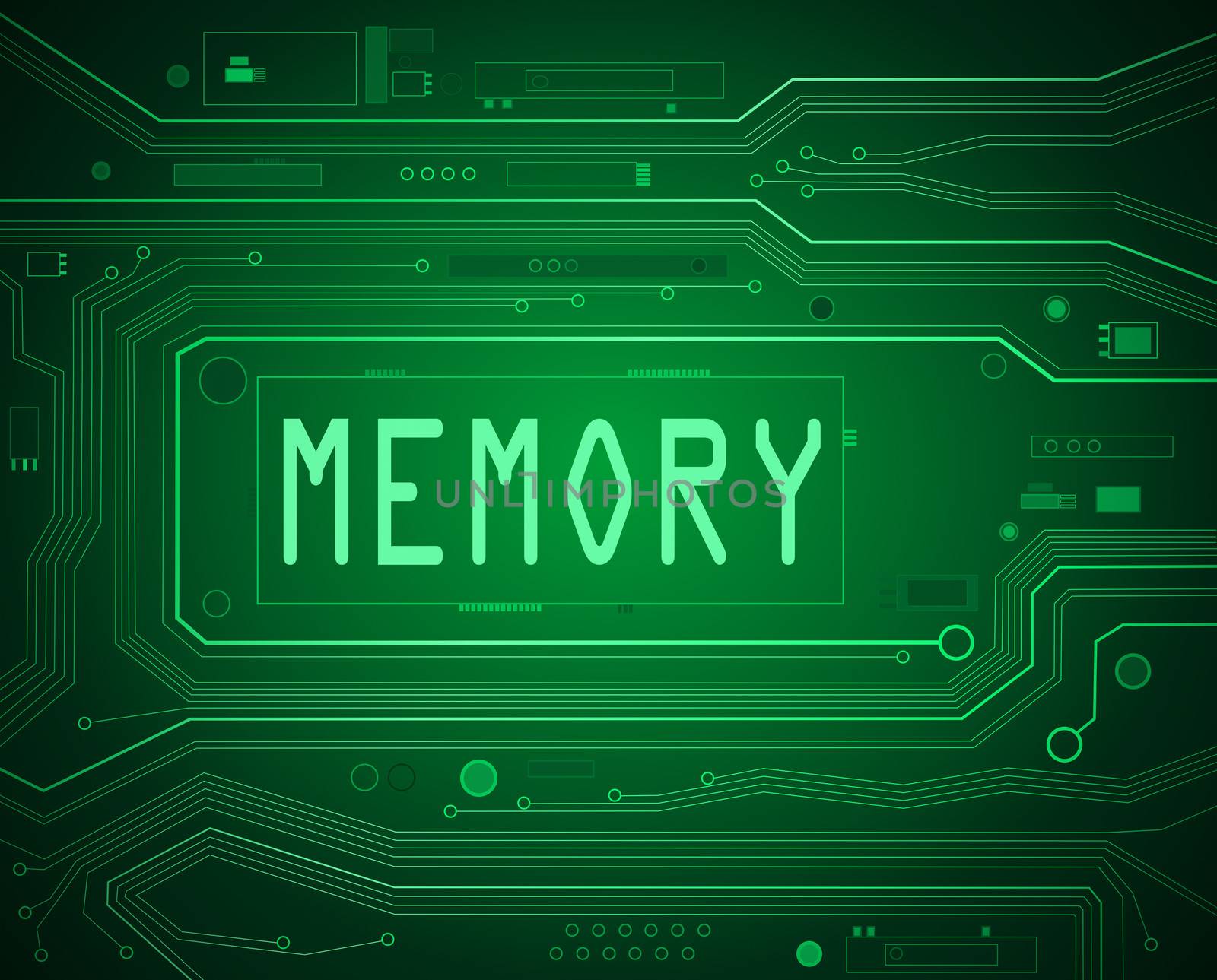 Abstract style illustration depicting printed circuit board components with a memory concept.