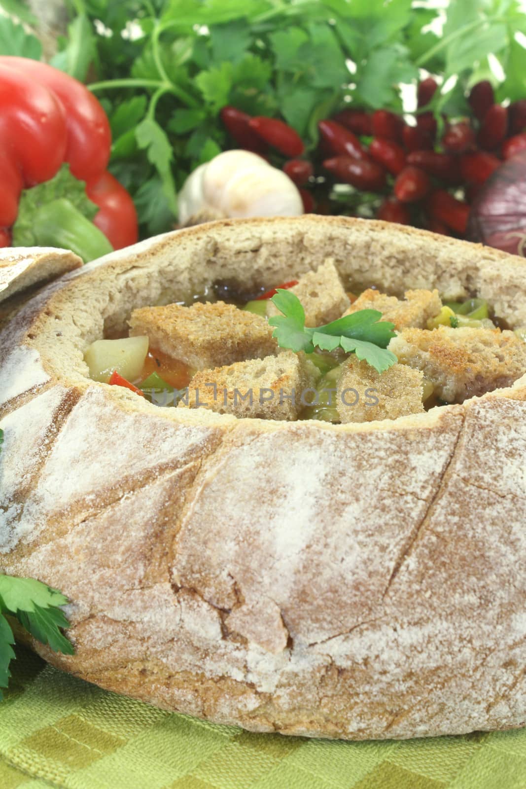 Bread soup with croutons by discovery