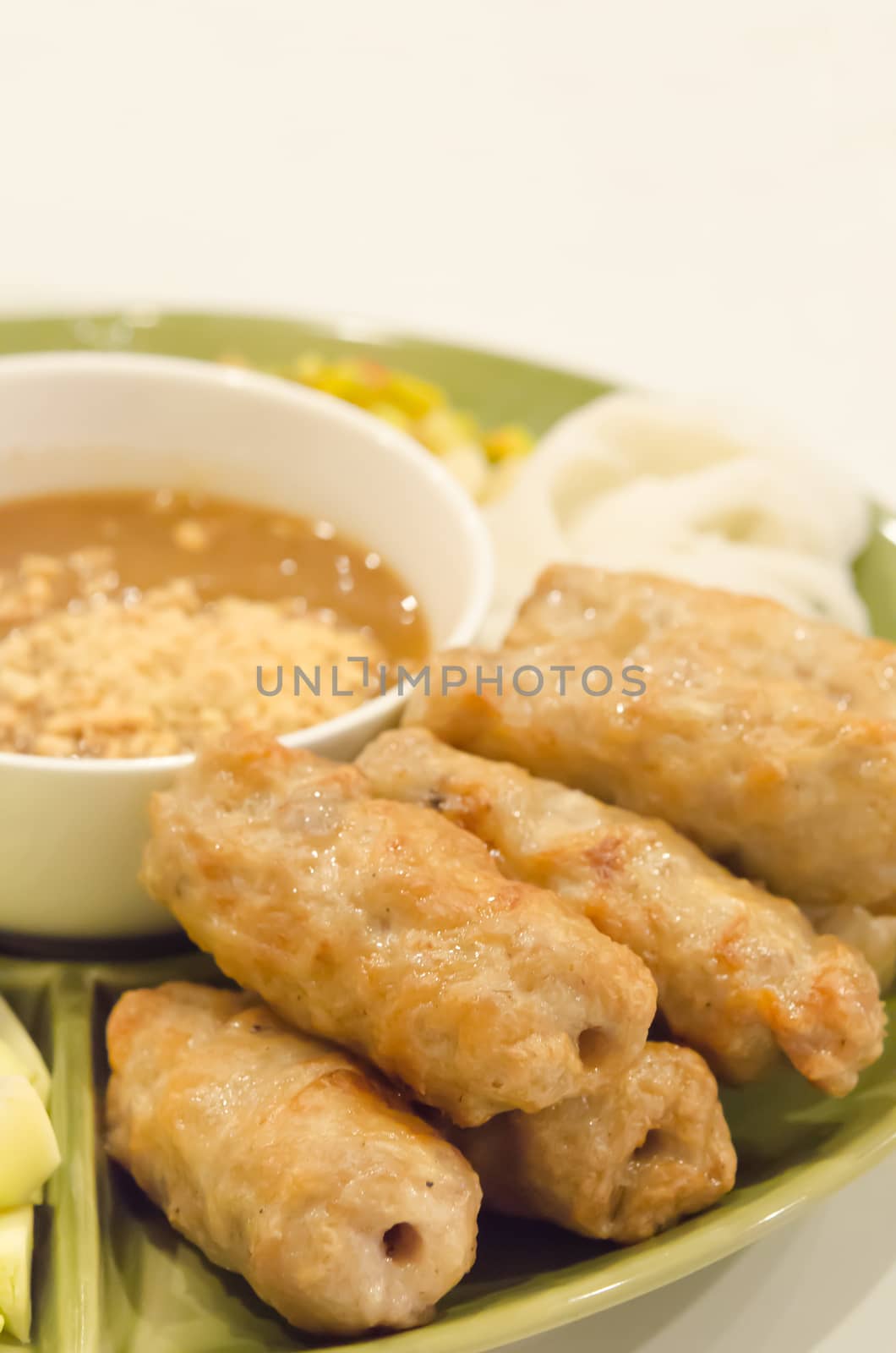 vietnamese cuisine , roasted pork served with spicy sauce and vegetable (Nam Neung)
